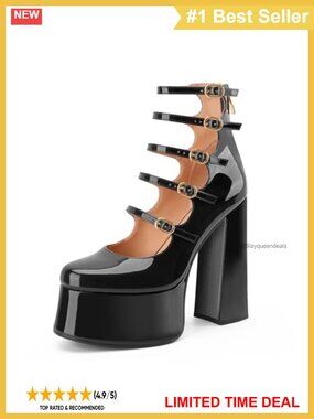 Platform Mary Janes Chunky Block High Heels Close Toe Ankle Strap